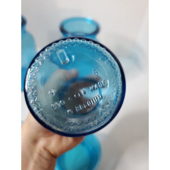 RARE Vtg Blue Glass Apothecary Bubble Lid Jars Bottles Set Of 3 MCM Belgium - Picture 14 of 14